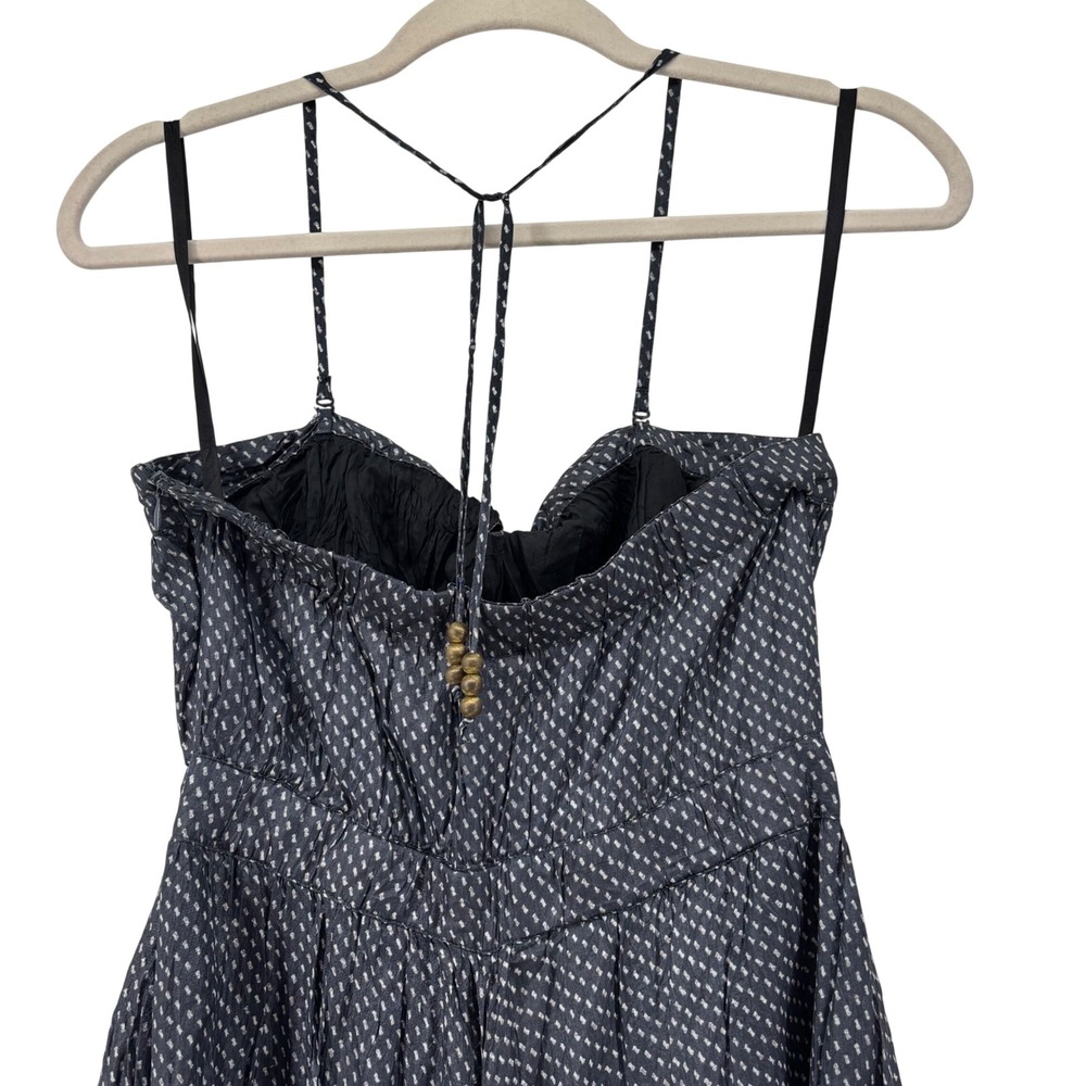 Gap Navy Blue Polka Dot Crinkle Silk Halter Handkerchief Hem Midi Dress Size 6 - Picture 6 of 15